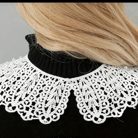 NWT Boho Elegant Lace Collar Pearl Details in White Dainty Retro - Picture 6 of 16